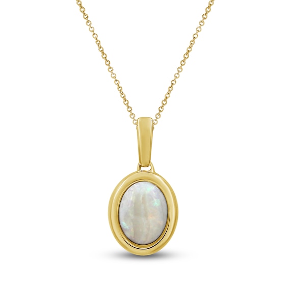 Oval-Cut Natural Opal Bezel-Set Solitaire Necklace 10K Yellow Gold 18"