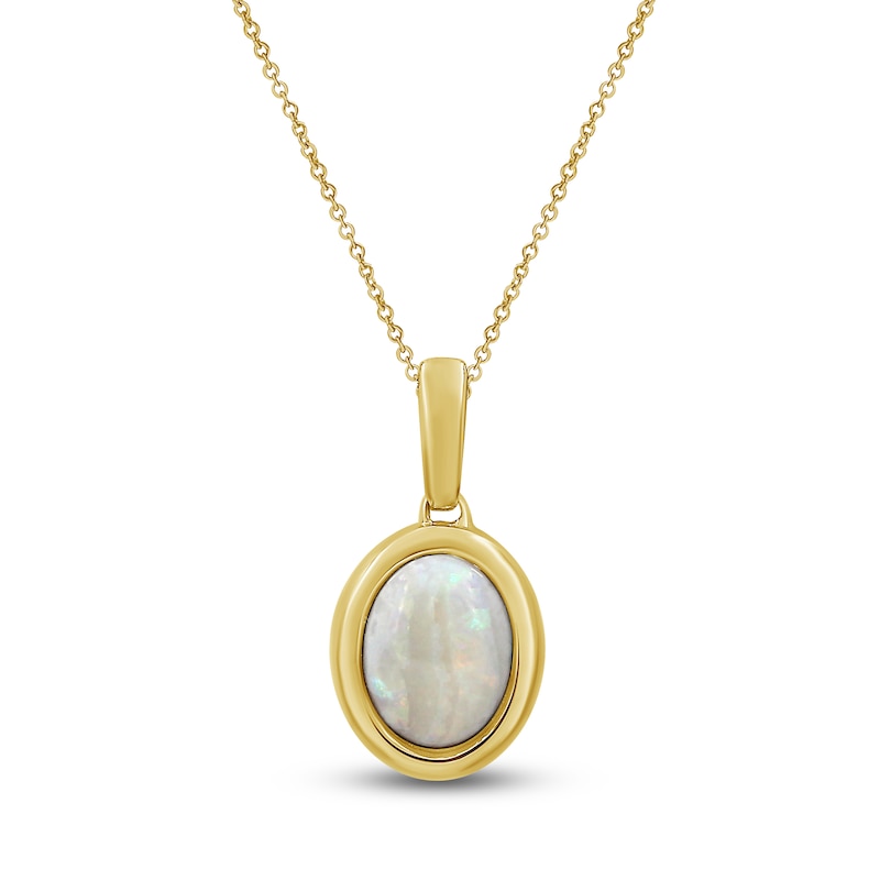Main Image 1 of Oval-Cut Natural Opal Bezel-Set Solitaire Necklace 10K Yellow Gold 18"