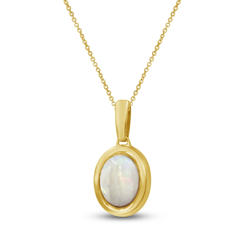 Main Image 2 of Oval-Cut Natural Opal Bezel-Set Solitaire Necklace 10K Yellow Gold 18"