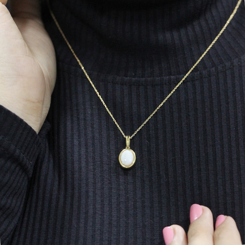 Main Image 4 of Oval-Cut Natural Opal Bezel-Set Solitaire Necklace 10K Yellow Gold 18"