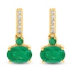 Thumbnail Image 1 of Oval-Cut Natural Emerald & Diamond Drop Earrings 1/20 ct tw 10K Yellow Gold