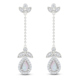 Pear-Shaped Lab-Created Opal & White Lab-Created Sapphire Drop Earrings Sterling Silver