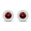 Thumbnail Image 1 of Round-Cut Garnet & Diamond Halo Stud Earrings 1/8 ct tw 10K White Gold