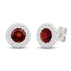 Thumbnail Image 2 of Round-Cut Garnet & Diamond Halo Stud Earrings 1/8 ct tw 10K White Gold