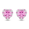 Thumbnail Image 1 of Heart-Shaped Pink & White Lab-Created Sapphire Halo Stud Earrings Sterling Silver