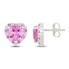 Thumbnail Image 3 of Heart-Shaped Pink & White Lab-Created Sapphire Halo Stud Earrings Sterling Silver