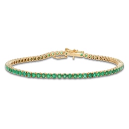 Natural Emerald Line Bracelet 14K Yellow Gold 7"