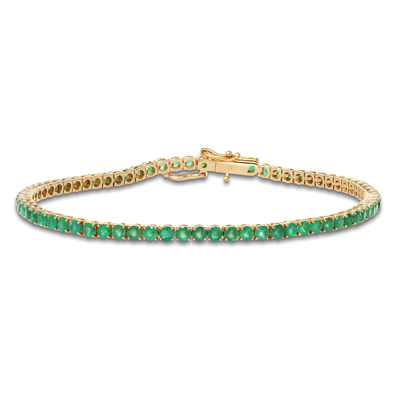 Main Image 1 of Natural Emerald Line Bracelet 14K Yellow Gold 7"