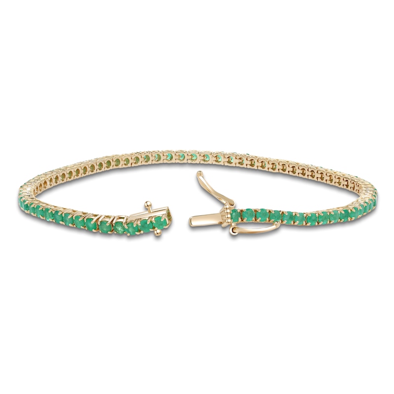Main Image 2 of Natural Emerald Line Bracelet 14K Yellow Gold 7"
