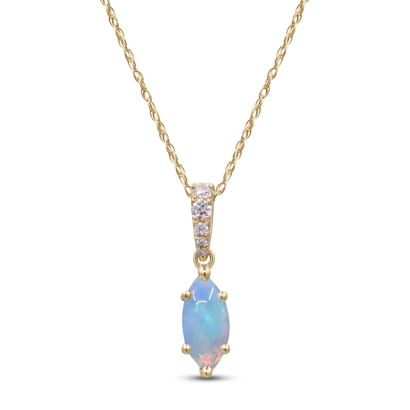 Main Image 1 of Marquise-Cut Natural Opal & Diamond Necklace 1/20 ct tw 14K Yellow Gold 18"