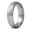 Thumbnail Image 2 of Men's Twist Inlay Satin Finish Domed Wedding Band Gray Titanium & 14K Yellow Gold 6mm
