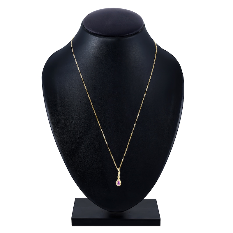 Main Image 4 of Pear-Shaped Natural Pink Sapphire & Diamond Twist Drop Necklace 1/20 ct tw 10K Yellow Gold