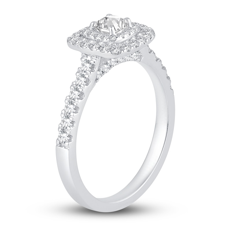 Main Image 2 of Diamond Double Halo Engagement Ring 3/4 ct tw Princess/Round 14K White Gold