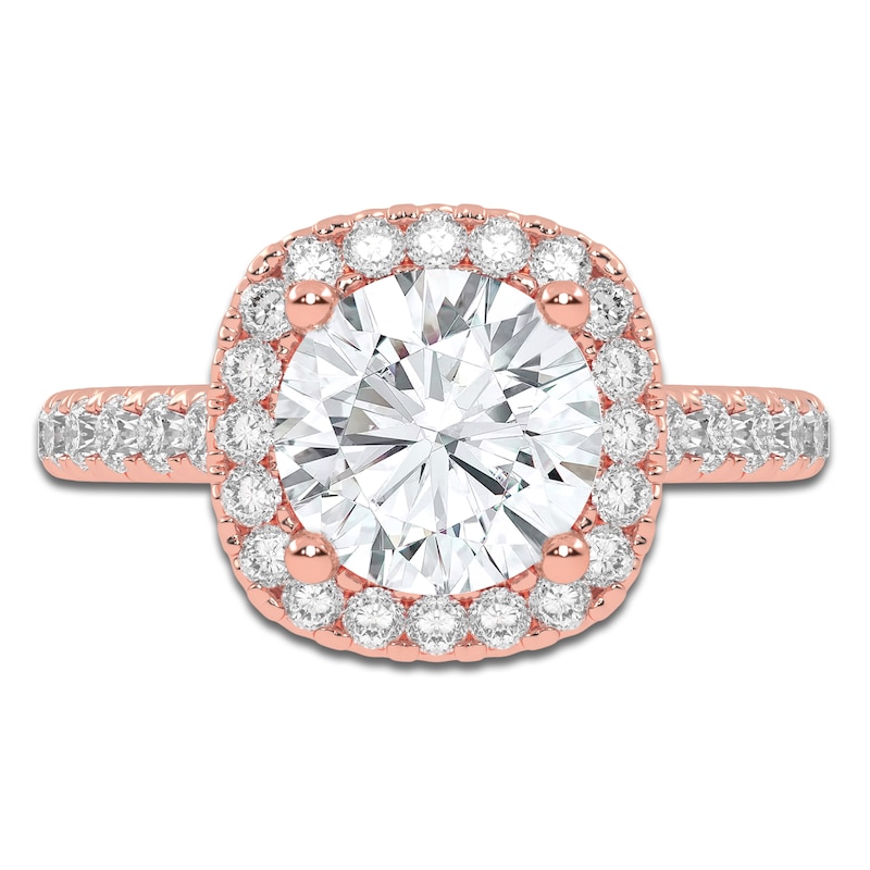 Main Image 3 of Round-Cut Lab-Grown Diamond Cushion Halo Engagement Ring 2 ct tw 14K Rose Gold