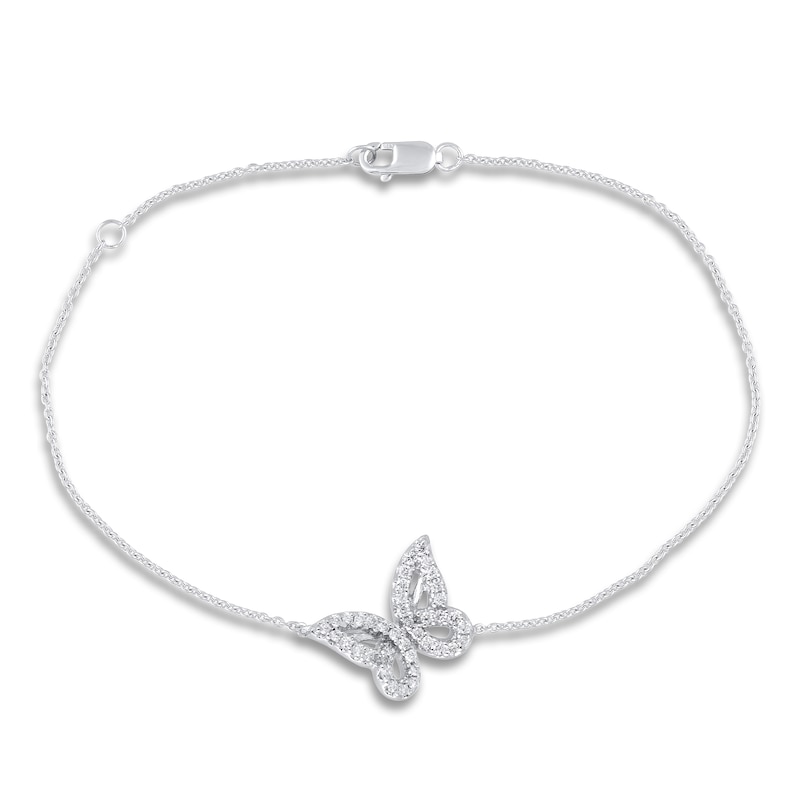Main Image 1 of Diamond Butterfly Station Bracelet 1/8 ct tw Round 10K White Gold