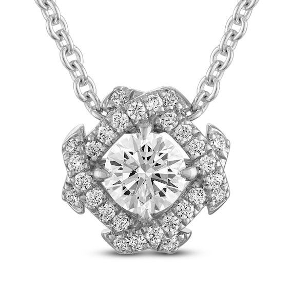 Unspoken Diamond Halo Necklace 1/2 ct tw 14K White Gold 18"