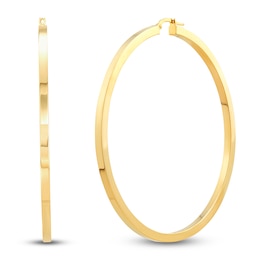 Hollow Square Tube Hoop Earrings 10K Yellow Gold 70mm