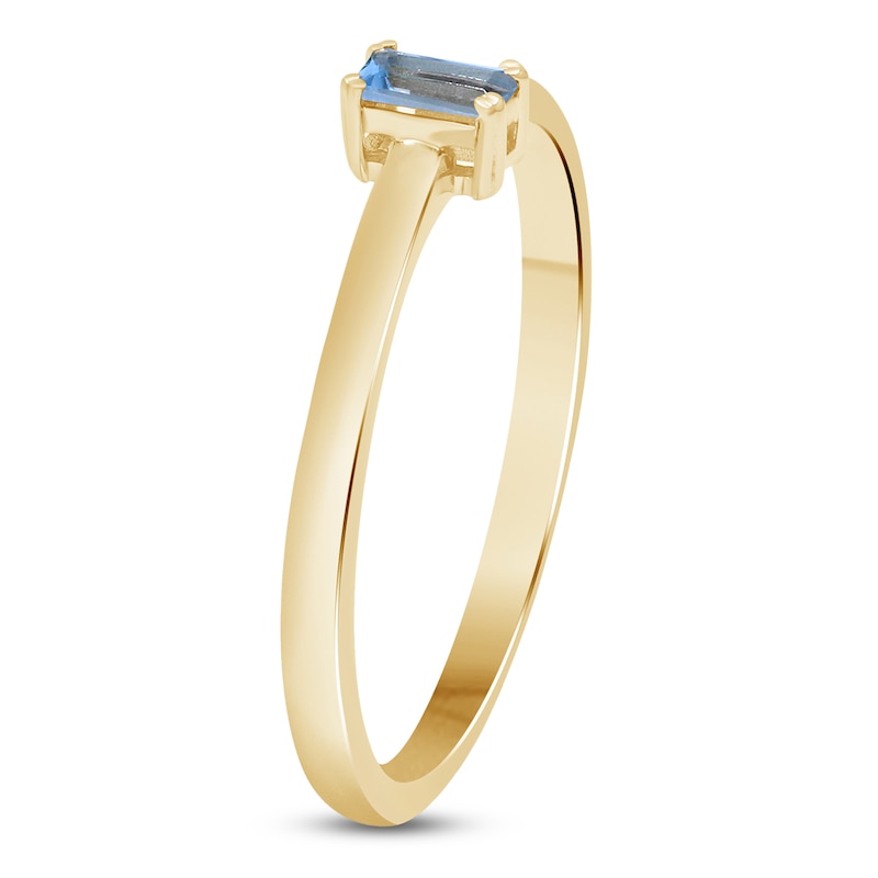 Main Image 2 of Baguette-Cut Swiss Blue Topaz Solitaire Stackable Ring 10K Yellow Gold