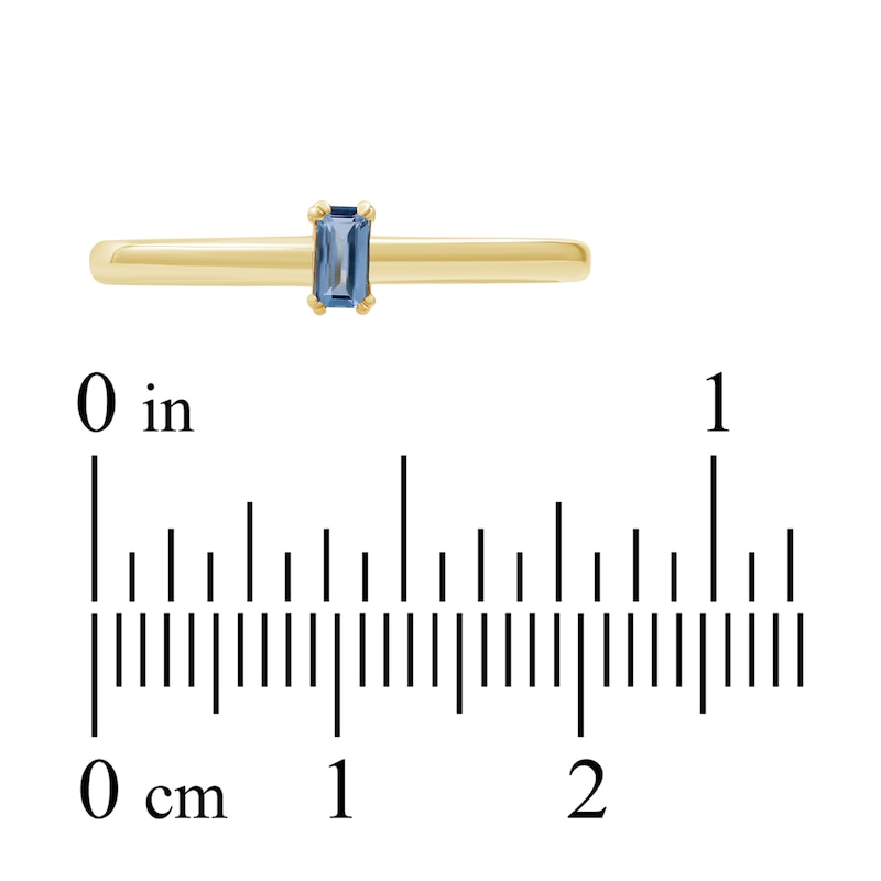 Main Image 3 of Baguette-Cut Swiss Blue Topaz Solitaire Stackable Ring 10K Yellow Gold