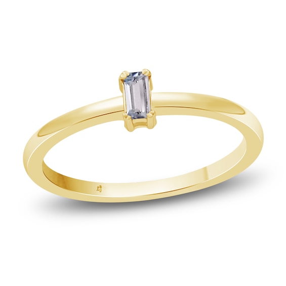 Baguette-Cut Aquamarine Solitaire Stackable Ring 10K Yellow Gold