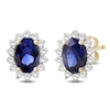 Thumbnail Image 1 of Oval-Cut Natural Blue Sapphire & Diamond Starburst Halo Stud Earrings 1/4 ct tw 14K Yellow Gold