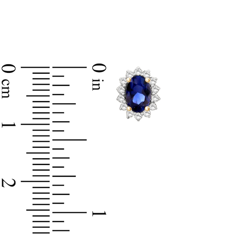Main Image 3 of Oval-Cut Natural Blue Sapphire & Diamond Starburst Halo Stud Earrings 1/4 ct tw 14K Yellow Gold