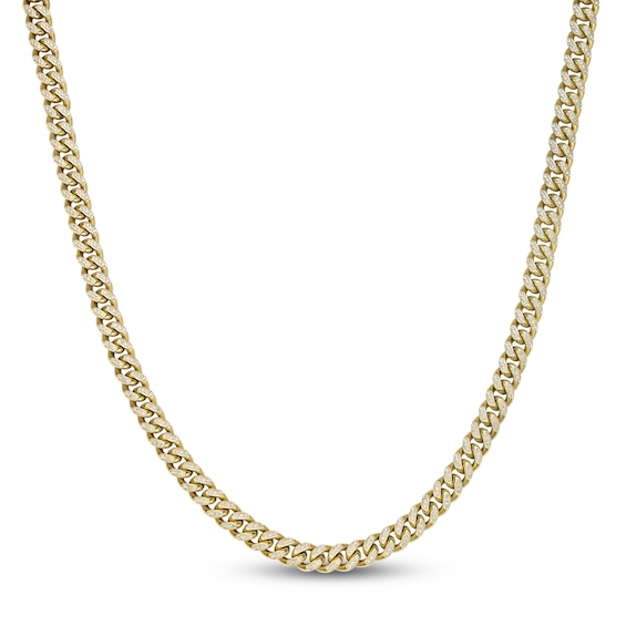White Lab-Created Sapphire Cuban Curb Chain Necklace 8mm Yellow Ion-Plated Stainless Steel 24"