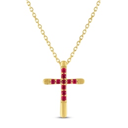 Lab-Created Ruby Cross Necklace 10K Yellow Gold 18"