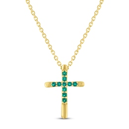 Lab-Created Emerald Cross Necklace 10K Yellow Gold 18"