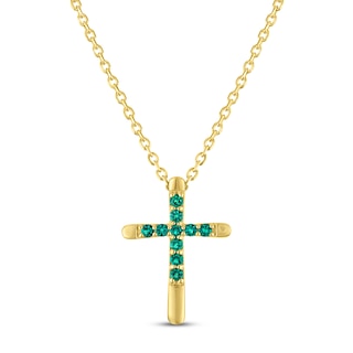 Lab-Created Emerald Cross Necklace 10K Yellow Gold 18"