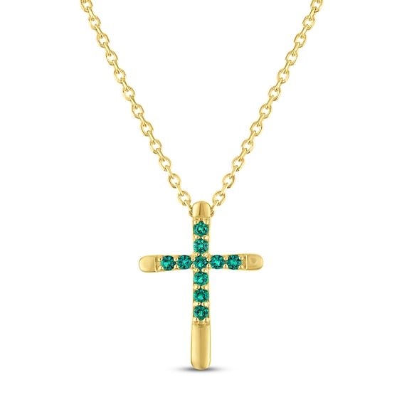 Lab-Created Emerald Cross Necklace 10K Yellow Gold 18"