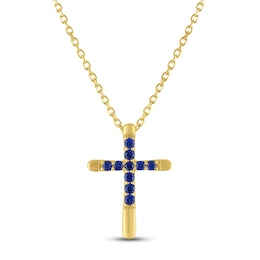Blue Lab-Created Sapphire Cross Necklace 10K Yellow Gold 18"