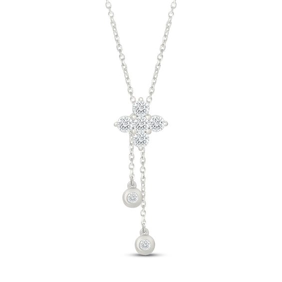 Jared Signature Lab-Grown Diamond Flower Lariat Necklace 5/8 ct tw Sterling Silver 26"