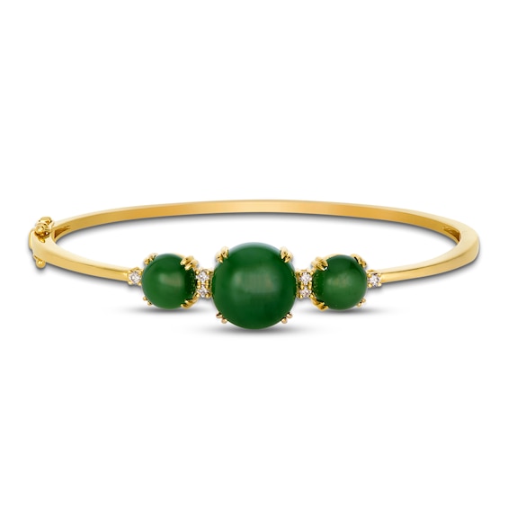 Le Vian Natural Jade Bangle Bracelet 1/6 ct tw Diamonds 14K Honey Gold