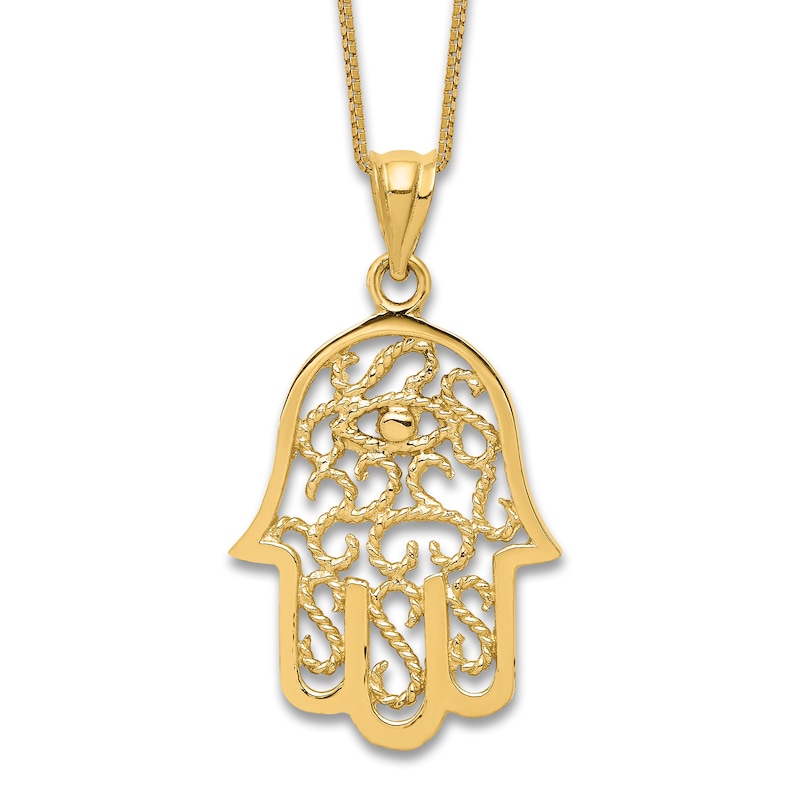 Main Image 1 of Filigree Hamsa Necklace 14K Yellow Gold 18"