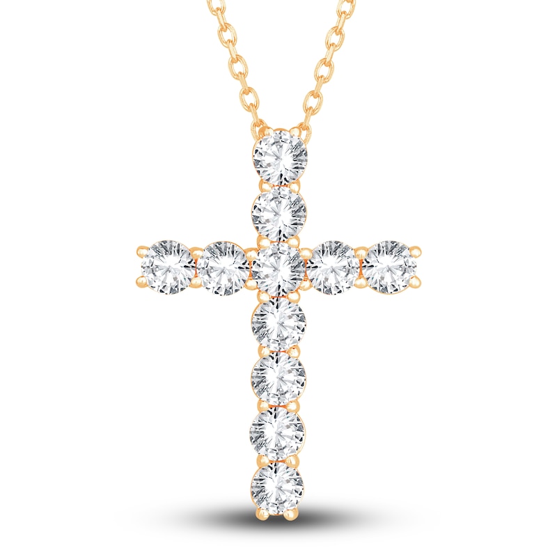 Main Image 1 of Diamond Cross Pendant Necklace 2-3/4 ct tw Round 14K Yellow Gold 18"