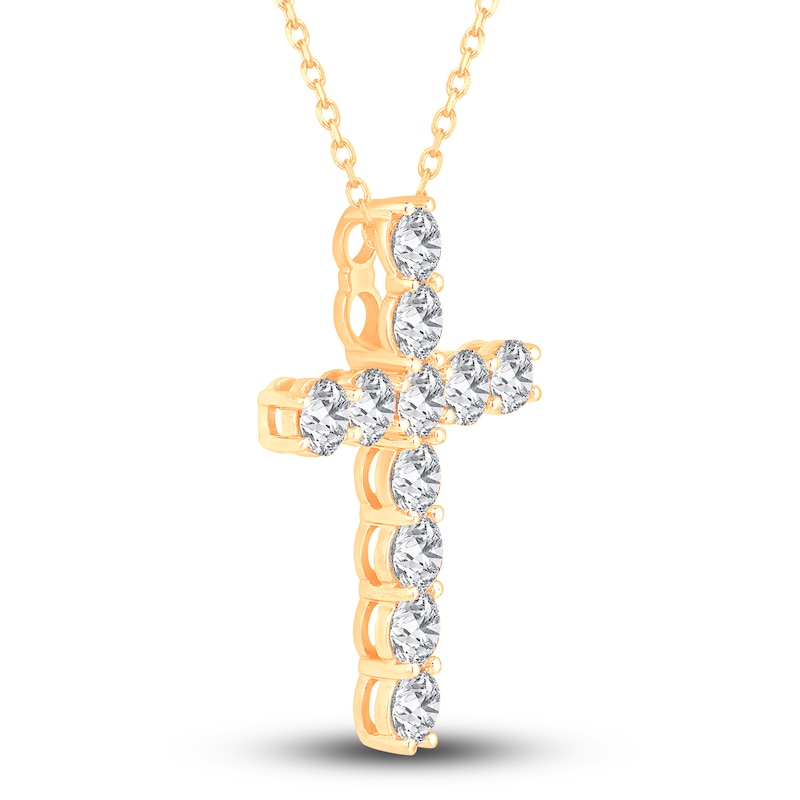Main Image 2 of Diamond Cross Pendant Necklace 2-3/4 ct tw Round 14K Yellow Gold 18"