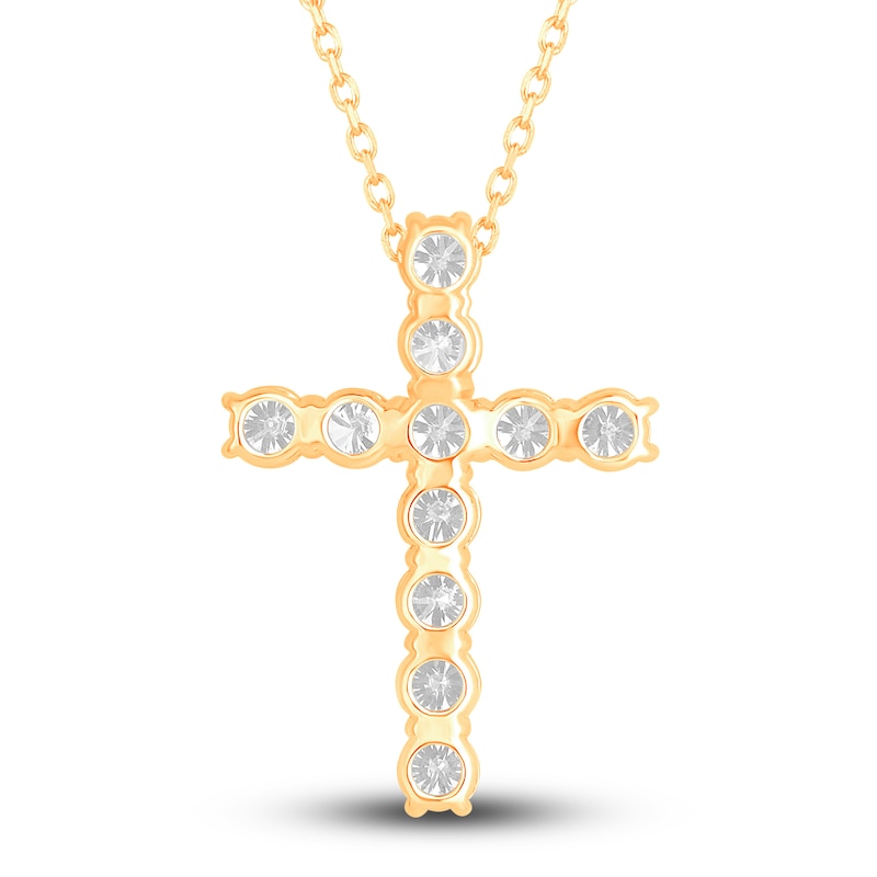 Main Image 3 of Diamond Cross Pendant Necklace 2-3/4 ct tw Round 14K Yellow Gold 18"