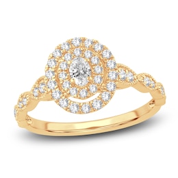 Diamond Double Halo Engagement Ring 1/2 ct tw Oval/Round 14K Yellow Gold