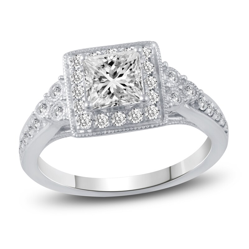 Main Image 1 of Diamond Engagement Ring 1-1/5 ct tw Princess/Round 14K White Gold