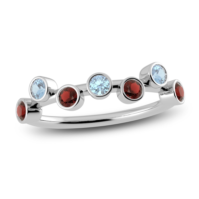 Main Image 1 of Juliette Maison Natural Garnet & Natural Aquamarine Ring 10K White Gold