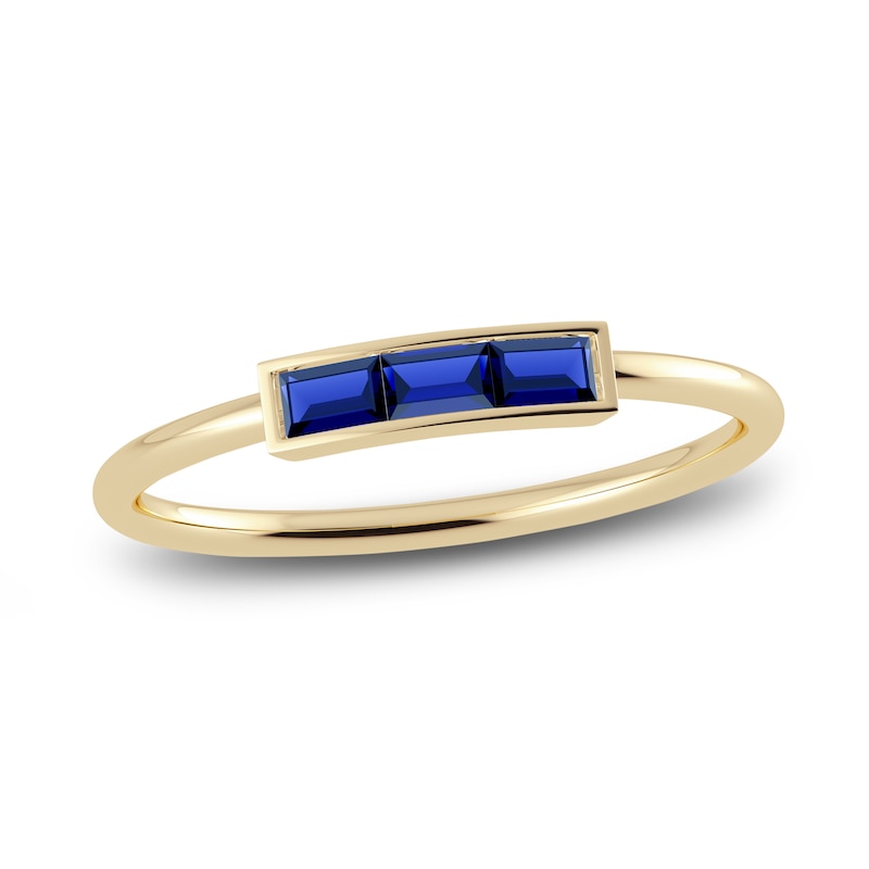 Juliette Maison Natural Blue Sapphire Baguette Bar Ring 10K Yellow Gold