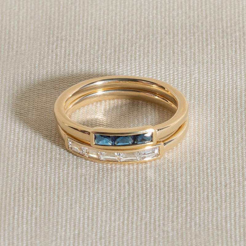 Juliette Maison Natural Blue Sapphire Baguette Bar Ring 10K Yellow Gold