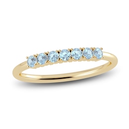 Juliette Maison Natural Aquamarine Half Eternity Ring 10K Yellow Gold