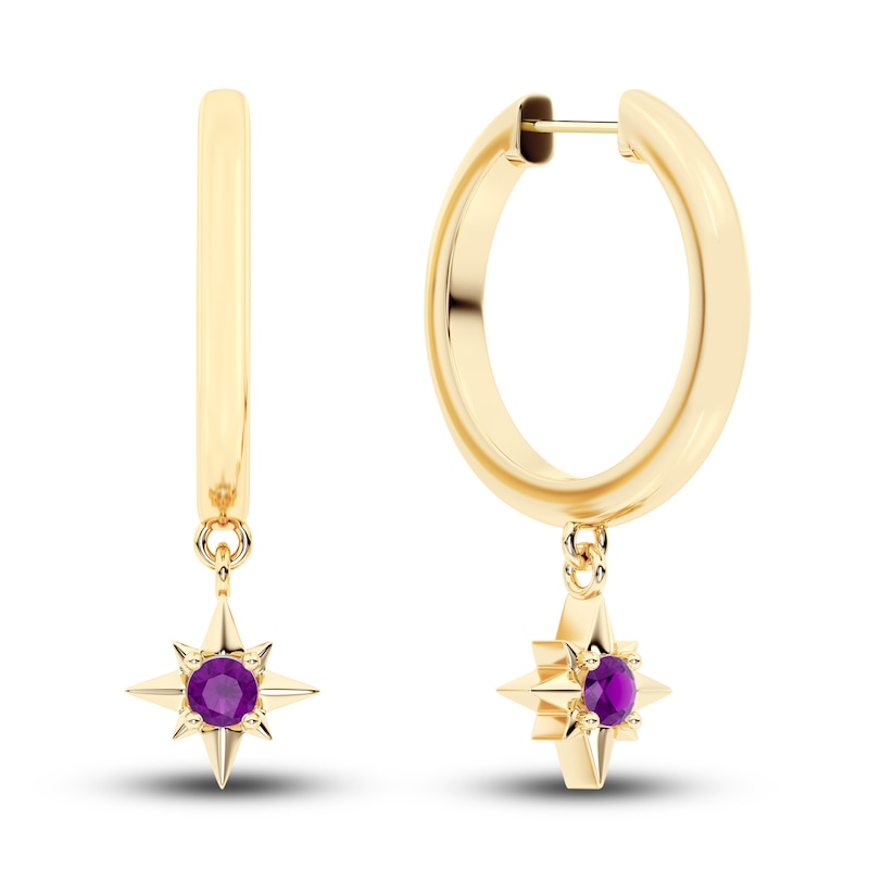 Main Image 1 of Juliette Maison Natural Amethyst Starburst Drop Earrings 10K Yellow Gold