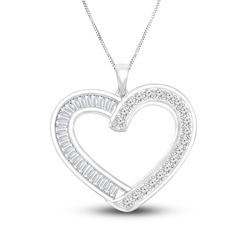 Main Image 1 of Diamond Heart Pendant Necklace 1/2 ct tw Round/Baguette 14K White Gold 18&quot;