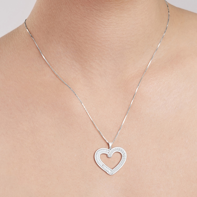 Main Image 3 of Diamond Heart Pendant Necklace 1/2 ct tw Round/Baguette 14K White Gold 18&quot;