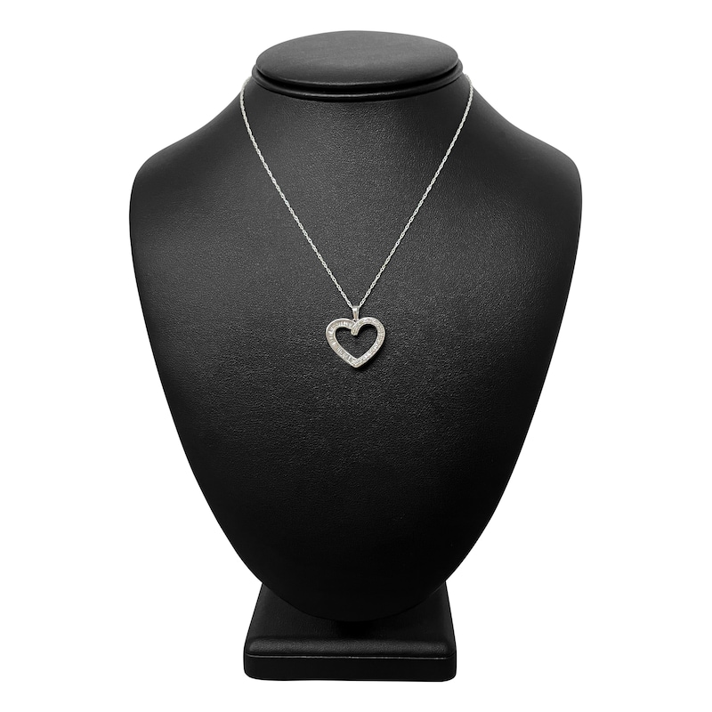 Main Image 4 of Diamond Heart Pendant Necklace 1/2 ct tw Round/Baguette 14K White Gold 18&quot;