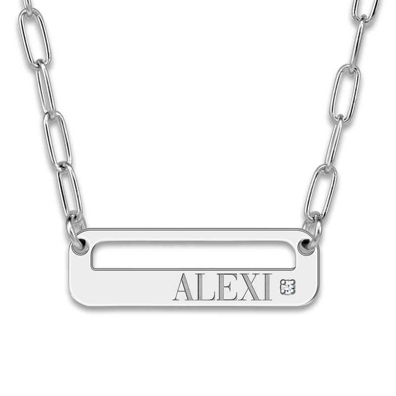 Main Image 1 of High-Polish Name Link Necklace Diamond Accent Sterling Silver 18"