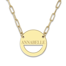 Engravable High-Polish Circle Necklace Yellow Gold-Plated Sterling Silver 18" 19mm
